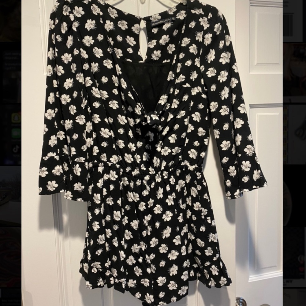 Black and white floral romper
